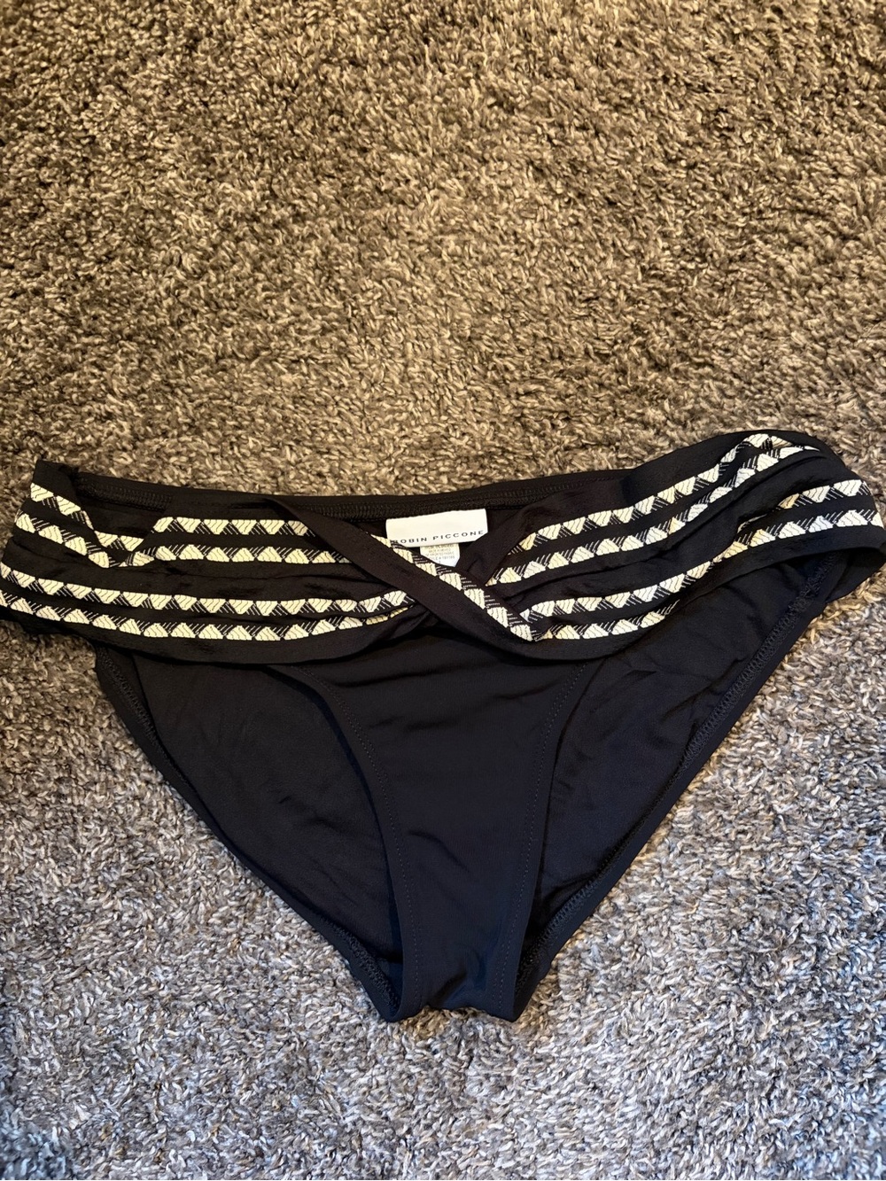 Robin Piccone Black Bikini Bottom with Cream Geometric Trim